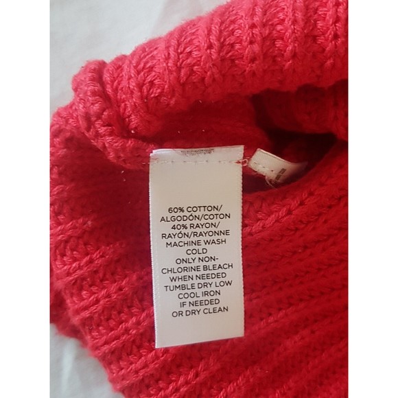 Loft Red Sweater Ribbed High Neckline Mock Chunky Knit Bell Sleeve Size Medium - Picture 9 of 12